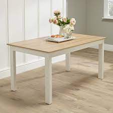 This finished the wood with oil to preserve its natural beauty and character, and protect it from household stains, water damage and heat marks. Off White Cream Oak Country Dining Kitchen Table