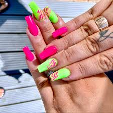 pink and lime green nail designs