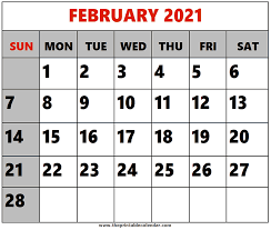 14 colors to choose from to download and print today. February 2021 Printable Calendars