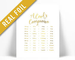 Cooking Measurements Conversions Gold Foil Print Kitchen Art Cooking Conversion Chart Kitchen Decor Art Cooking Poster Kitchen Art