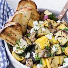 grilled vegetable salad with goat