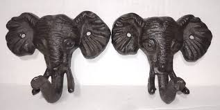 2 Vintage Cast Iron Elephant Head Wall
