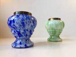 Czech Art Glass Vases With Brass Wire