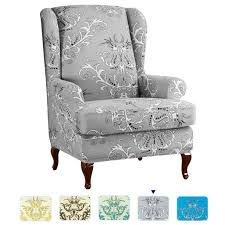 Recliner slipcover wing chair cover high stretch sofa cover 1 seater printed. Subrtex Stretch 2 Piece Vector Floral Wing Chair Slipcover Gray Walmart Com Walmart Com