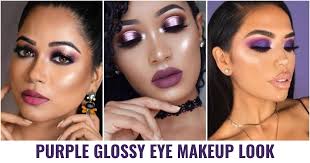 purple glossy eye makeup look