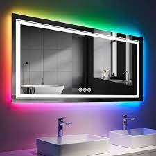 Upiker 60 In W X 36 In H Rectangular Frameless Led Anti Fog Backlit And Front Lighted Wall Bathroom Vanity Mirror In Rgb Silver