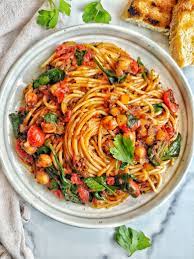 roasted tomato spaghetti with spinach