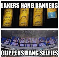 The best celtics lakers memes and images of december 2020. When Clippers Have Home Games They Cover Up Laker Championship Banners With Selfies Lakers Basketball Lakers Championships Lakers