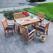 Caterina 6 Piece Teak Wood Outdoor Dining Set With Navy Cushion