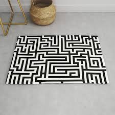 black and white labyrinth rug by