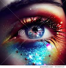 fantasy eye with beautiful makeup close