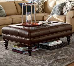 Martin Tufted Leather Ottoman Pottery
