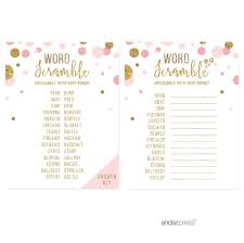 Word Scramble Game Blush Pink Gold Glitter Baby Shower Games 20 Pack