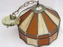 Slag Stained Leaded Glass Hanging Light