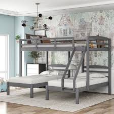 full over twin wood triple bunk bed