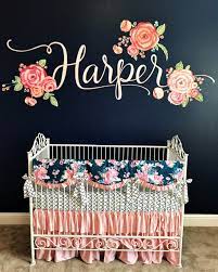 Blush Navy Fl Crib Bedding Set