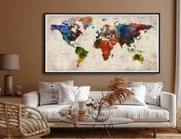 Abstract Bedroom World Map Wall Art