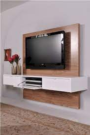 Brown White Wooden Led Tv Wall Unit
