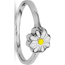 Sterling Silver Rh Plated Childs White Yellow Enamel Daisy Ring