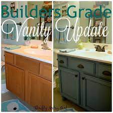 If your bathroom vanity has gone dingy with heavy use and exposure to moisture—or it's just looking dated—paint can come to the rescue by offering an easy way to refresh your storage piece. Builders Grade Teal Bathroom Vanity Upgrade For Only 60 Bathroom Vanity Makeover Teal Bathroom Painting Bathroom