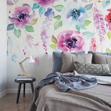 Watercolor Flowers Painted Wall Mural