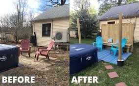 Find out how to improve your outdoor living area by building a diy paver patio, scoring and staining a concrete backyard lawn care. Backyard Ideas On A Budget Our 160 Diy Patio Makeover The Frugal South