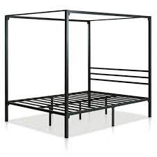 Jom king size canopy bed frame black metal 4 poster mattress foundation modern post corner with storage for girls boys adults. Full Size Modern Black Metal Canopy Bed Frame Fastfurnishings Com