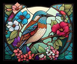 Colorful Bird Stained Glass Pattern