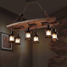 Rustic Island Chandelier Iron And Wood 6 Heads Hanging Light Fixtures In Black For Living Room Takeluckhome Com