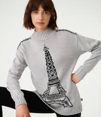 Karl Lagerfeld Paris Women's Eiffel Tower Mock Neck Sweater