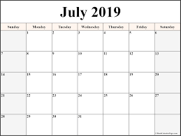July 2019 Printable Calendar Template Free August 2019