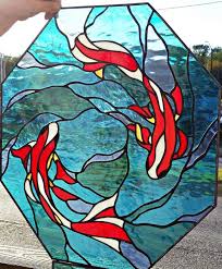 w 194 swimming koi stained glass window