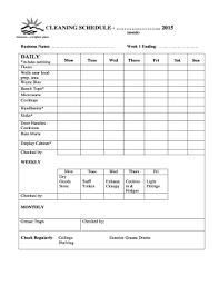 weekly cleaning schedule templates