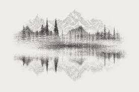 lake vignette imitation of a pencil drawing