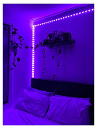 blue purple led strip light in bedroom