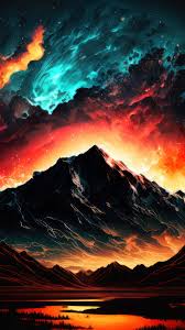 mountain burning night sky scenery 4k