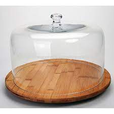 Wooden Cake Stand With Glass Dome