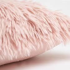 faux mongolian fur cushion covers blush