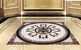 white marble inlay floor medallion at