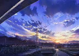 anime landscape scenery clouds stars