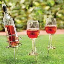 Lawn Stake Spiral Wine Bottle And Glass