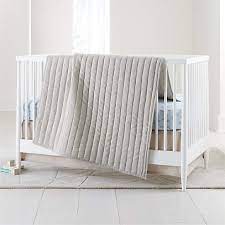 Warm Grey Linen Baby Crib Quilt