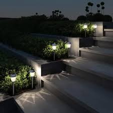 Pure Garden 16 In Tall Gunmetal Outdoor Integrated Led Landscape Stainless Steel Solar Path Light Set Of 8 Hw1500091 The Home Depot