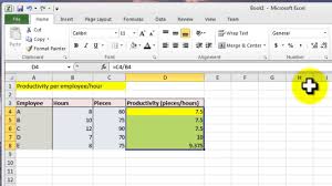 Excel 2010 Tutorial For Intermediates Calculation Productivity Per Employee Hour