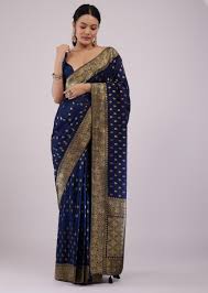 navy blue banarasi silk saree with