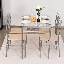 Costway Dining Set 5 Piece Silver Table