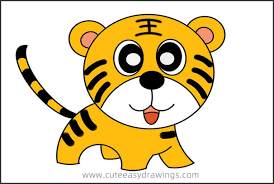 In this simple step by step guide learn how to draw a tiger in a simple and interactive way. How To Draw A Cute Little Tiger Easy For Kids Cute Easy Drawings