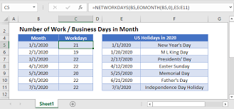 business days in month excel
