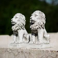 Pair Of Lions Garden Ornaments With