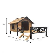 Foobrues Outdoor Large Wooden Cabin Dog House With Quality Fir Wood Construction Yellow Brown